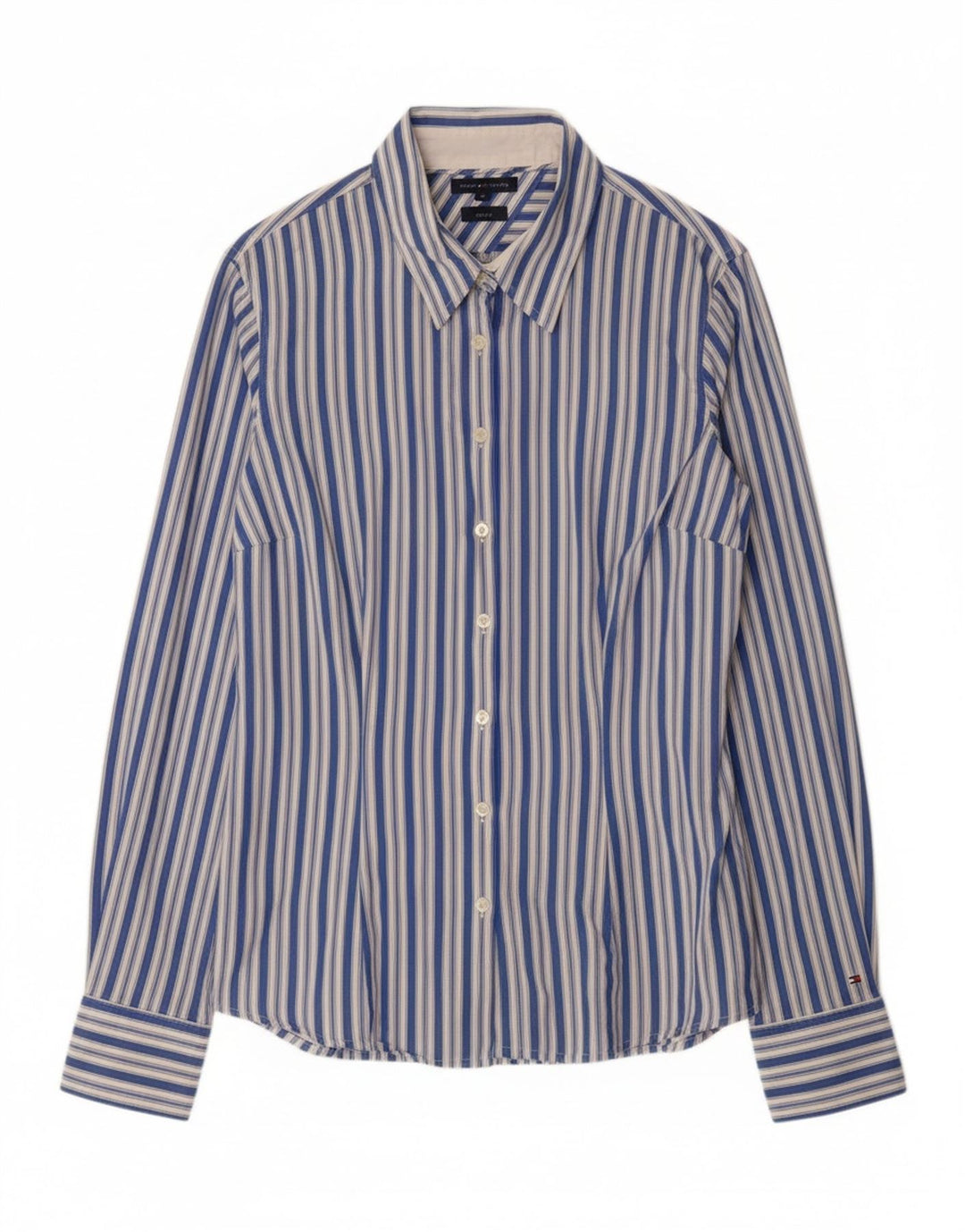 TOMMY HILFIGER Womens Shirt US 8 Medium Blue Striped Cotton