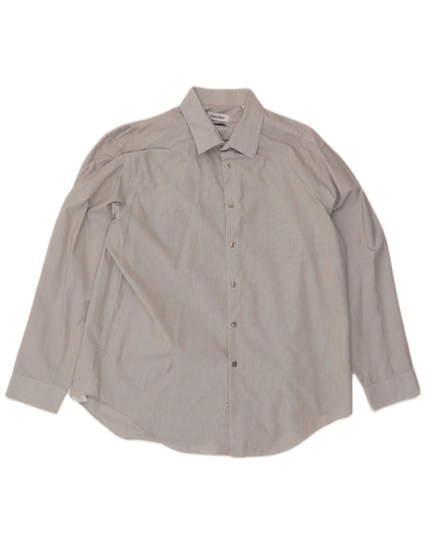 Calvin Klein Mens Slim Fit Shirt Size 17 XL Grey Pinstripe
