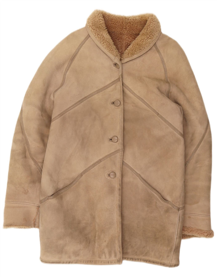 Jachetă vintage din shearling pentru femei IT 46 Large Beige Shearling