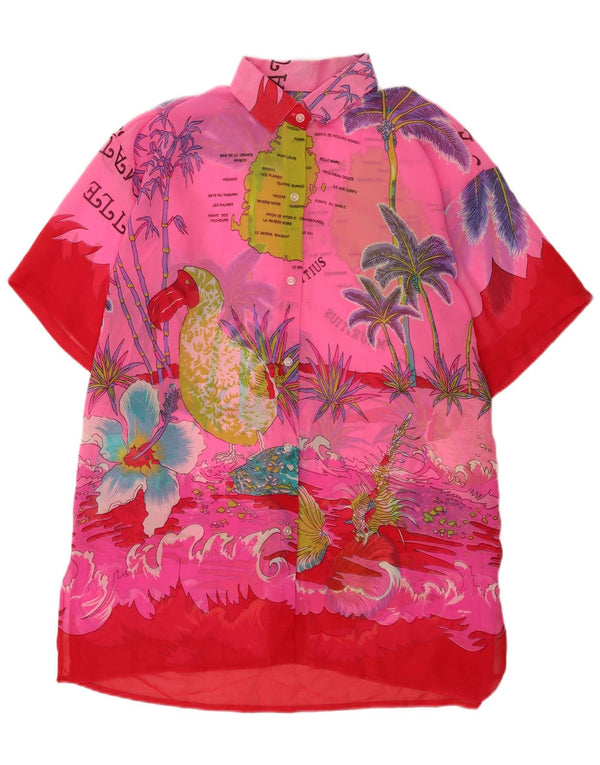 Bluză Vintage pentru femei Mauritius cămașă UK 22 3XL Roz Floral Tropical