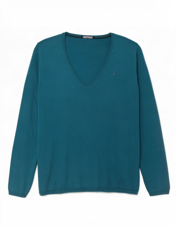 Pulover cu decolteu în V Tommy Hilfiger pentru femei UK 18 XL Lână albastră