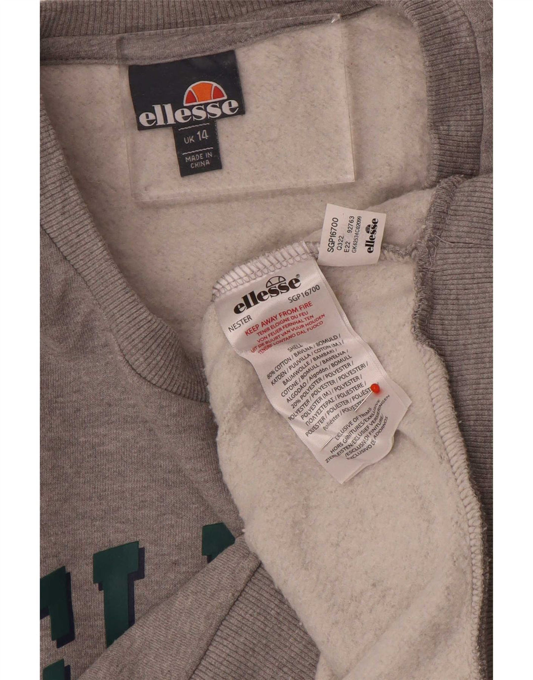 Pulover de hanorac cu grafic supradimensionat pentru femei Ellesse UK 14 mare gri