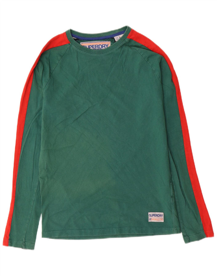 Top grafic pentru bărbați Superdry cu mânecă lungă, bumbac color bloc verde mic