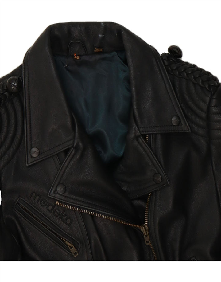 MODEKA Womens Leather Biker Jacket IT 42 Medium Black Leather Vintage Modeka and Second-Hand Modeka from Messina Hembry 