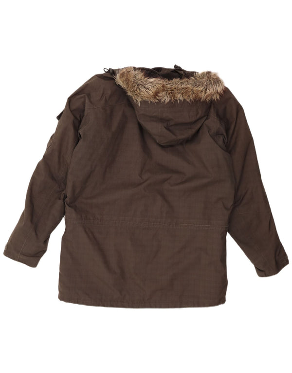 Jack Wolfskin Mens Hooded Sherpa Parka Jacket UK 34 Small Grey Polyester