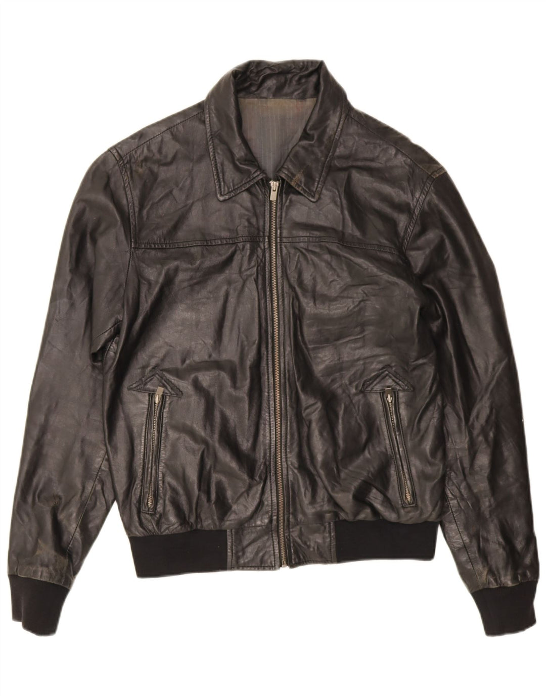 Jachetă de piele vintage pentru bărbați UK 38 Medium Black Leather