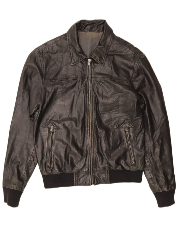 Jachetă de piele vintage pentru bărbați UK 38 Medium Black Leather