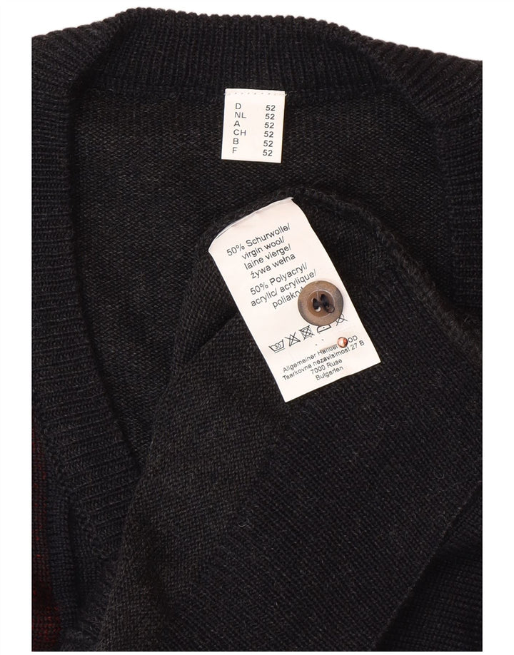 Pulover cardigan fără mâneci pentru bărbați VINTAGE IT 52 Large Gri Argyle/Diamond