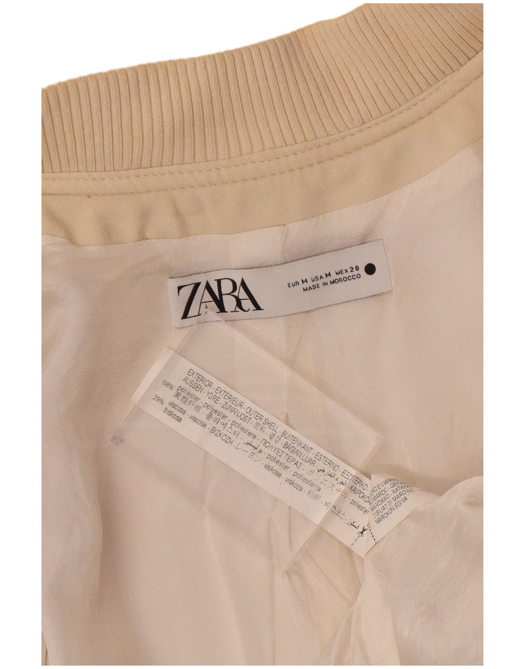 Jachetă Bomber Crop pentru Damă Zara UK 14 Medium Bej Viscoză
