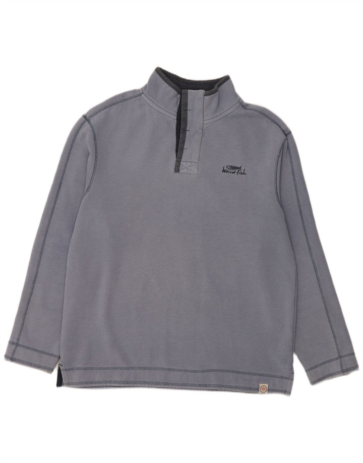 WEIRD FISH Hanorac pentru bărbați cu fermoar și gât Pulover mare, albastru, bumbac