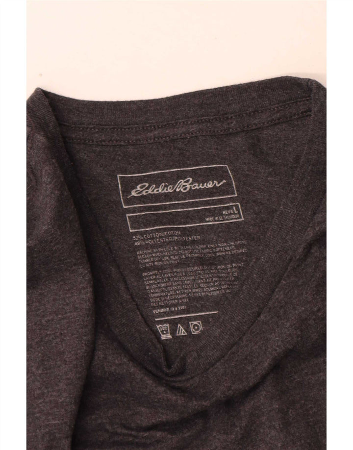 Eddie Bauer Top grafic pentru bărbați cu mânecă lungă mare, gri bumbac cu pete