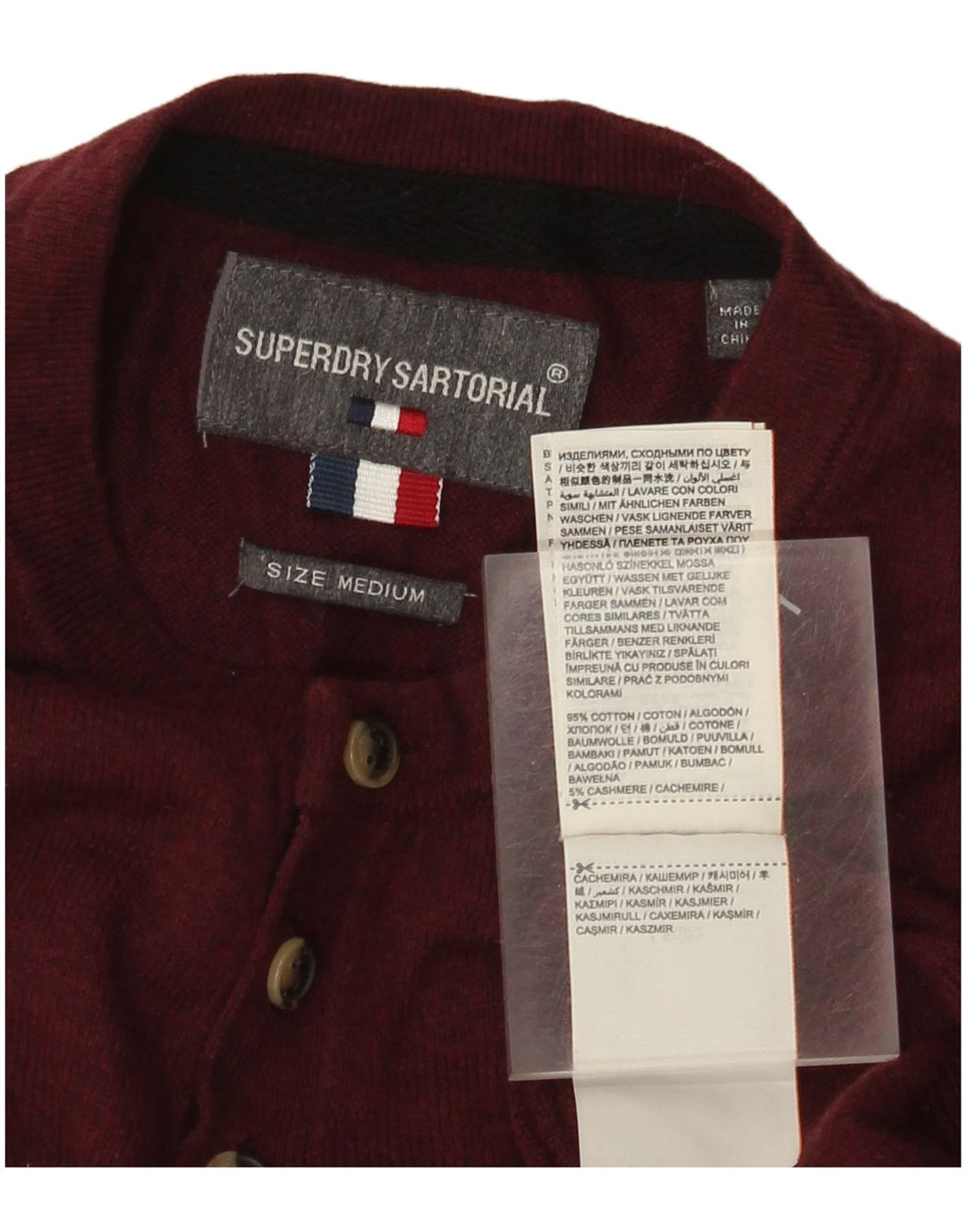 Pulover Superdry pentru bărbați, cu gât crew, bumbac mediu burgundă