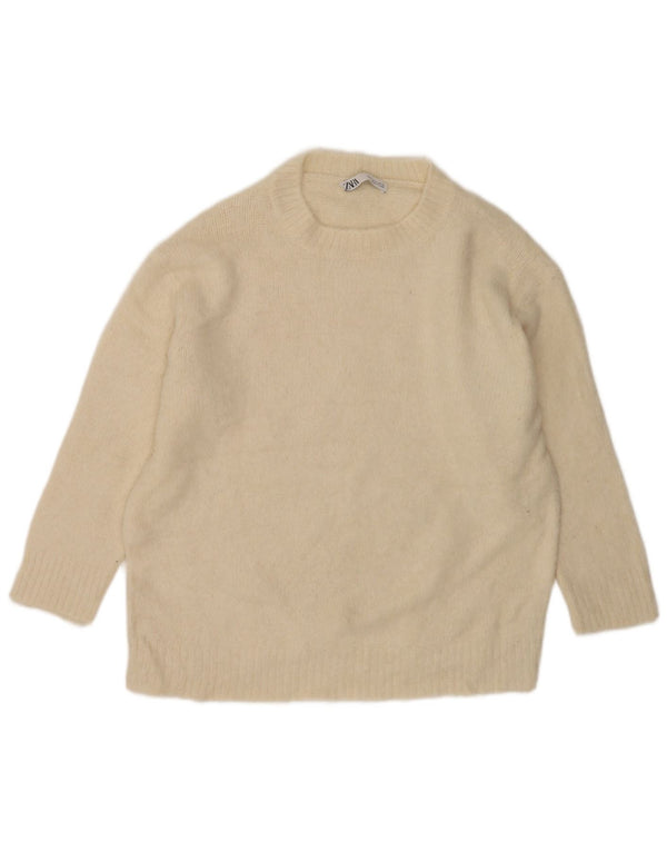 Pulover supradimensionat pentru femei Zara, cu gât de barcă, UK 10, mic alb