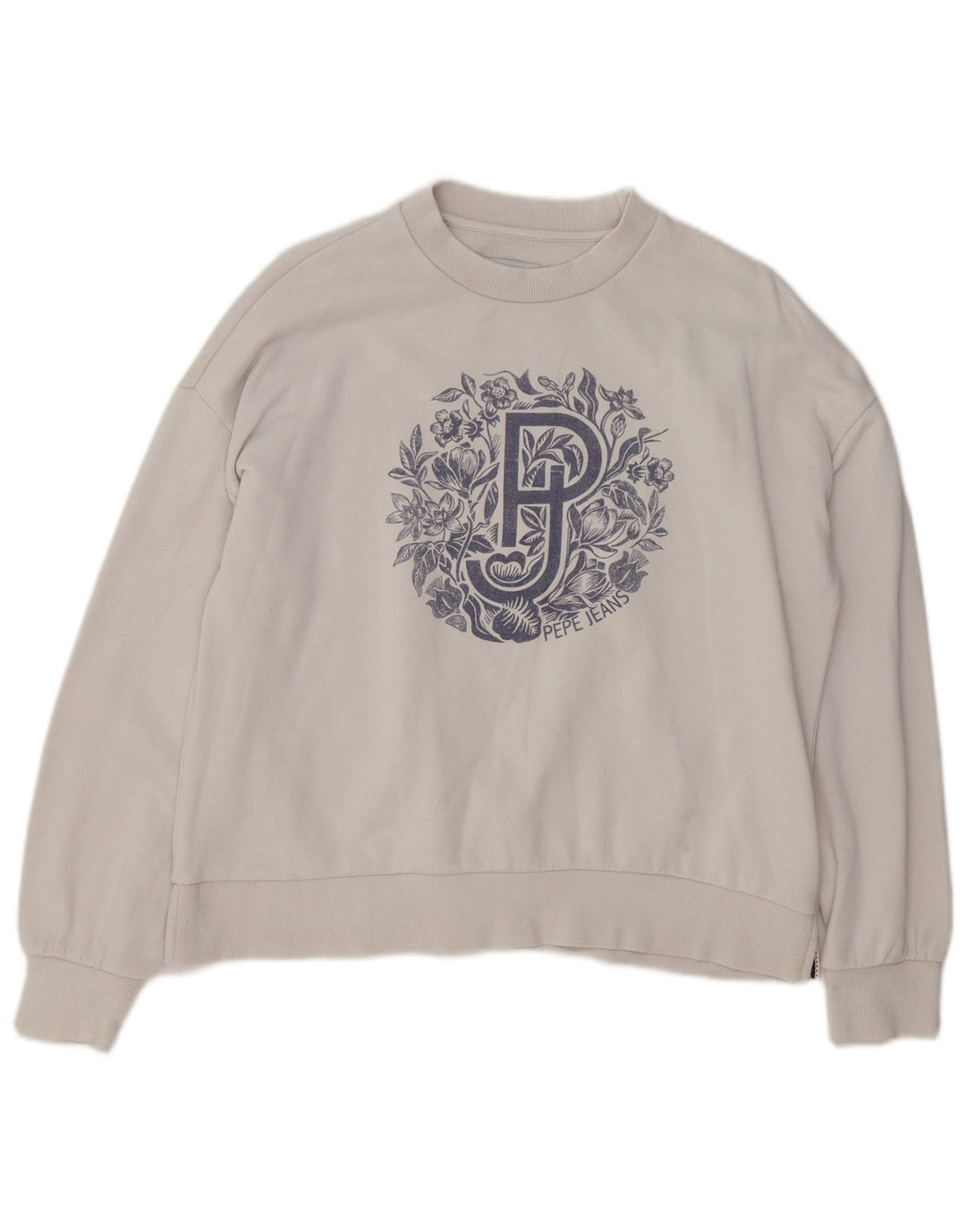 PEPE JEANS Womens Graphic Oversized Sweatshirt Jumper UK 10 Small White Vintage PEPE Jeans and Second-Hand PEPE Jeans from Messina Hembry 