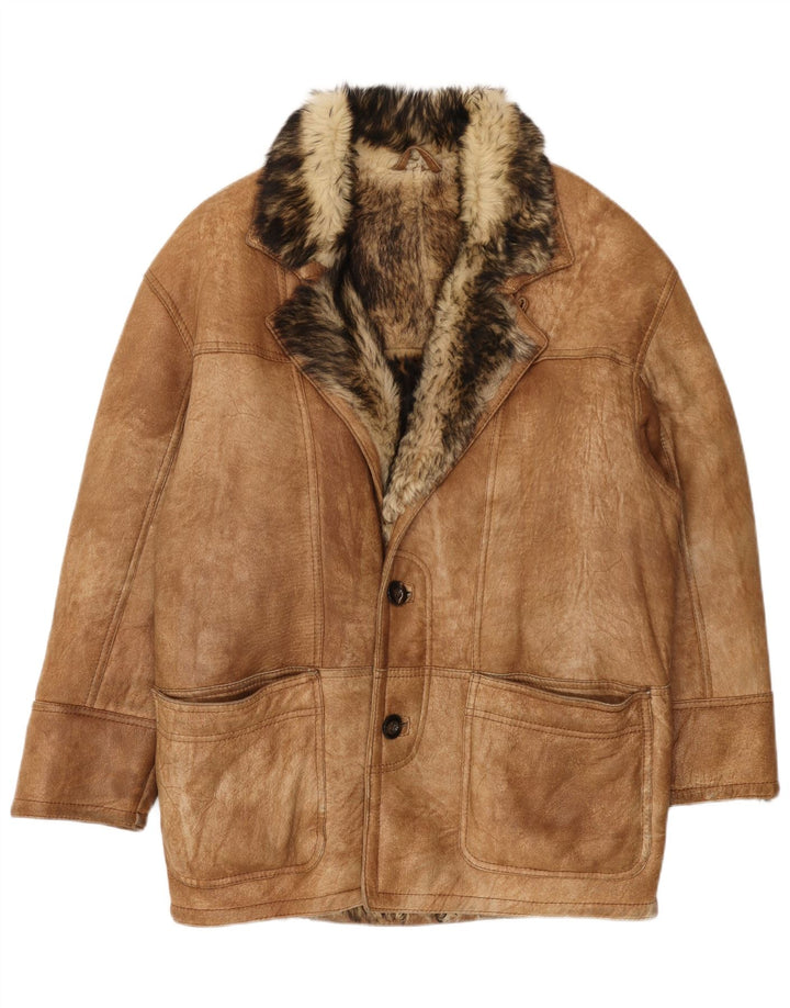 Jachetă din shearling pentru bărbați VINTAGE UK 36 Small Brown Shearling