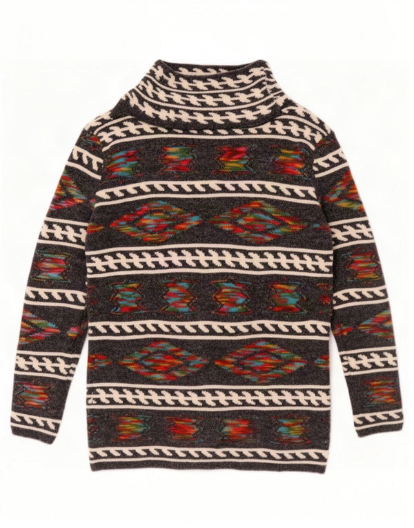 Pulover Vintage pentru femei Wrap Cardigan UK 16 Large Gri Geometric Acrilic