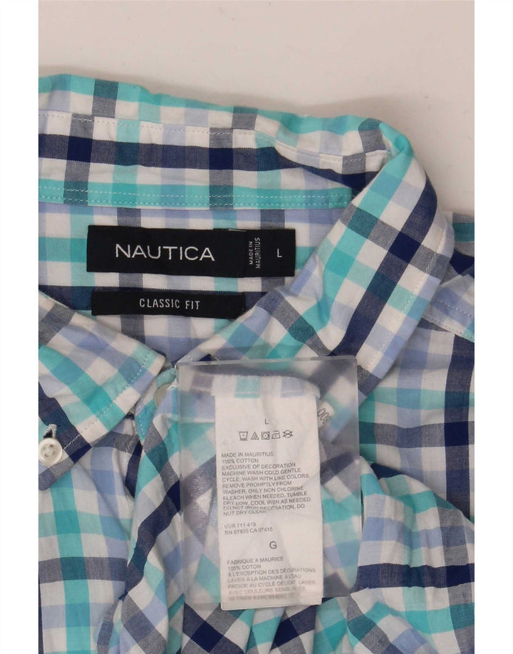 Cămașă pentru bărbați Nautica Classic Fit, bumbac mare cu carouri albastre