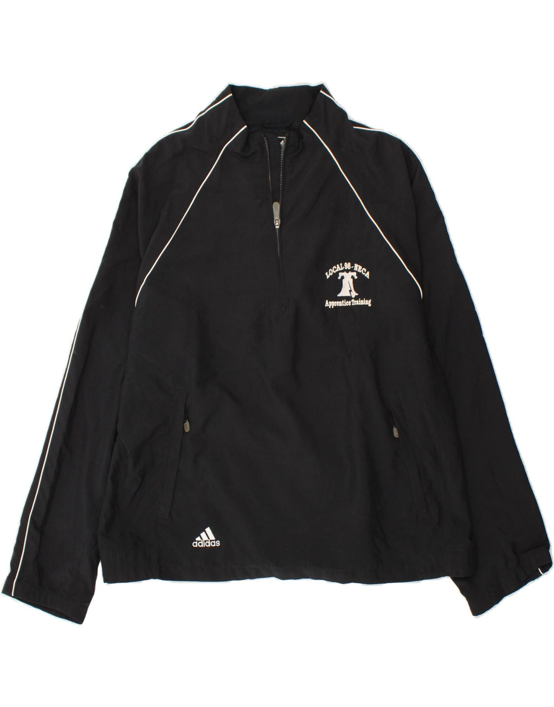 ADIDAS Mens Pullover Tracksuit Top Jacket Large Black Polyester Vintage Adidas and Second-Hand Adidas from Messina Hembry 