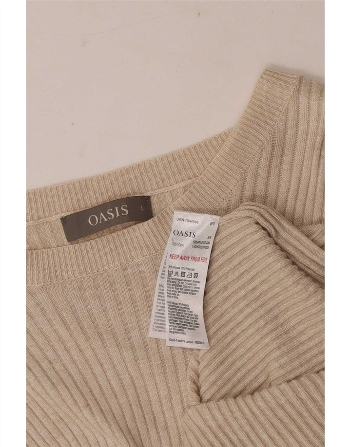 Top pentru femei Oasis cu mânecă lungă UK 14 mare, bej, viscoză