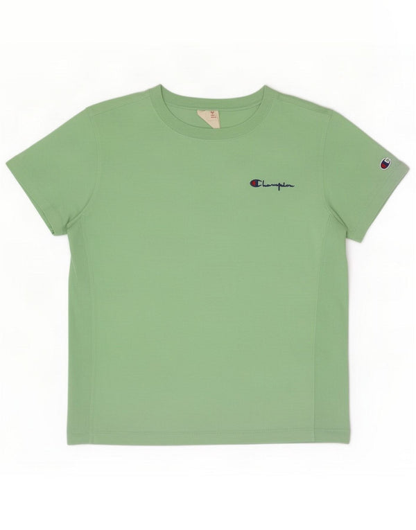 Champion Womens T-shirt Top UK 14 Medium Green Bumbac