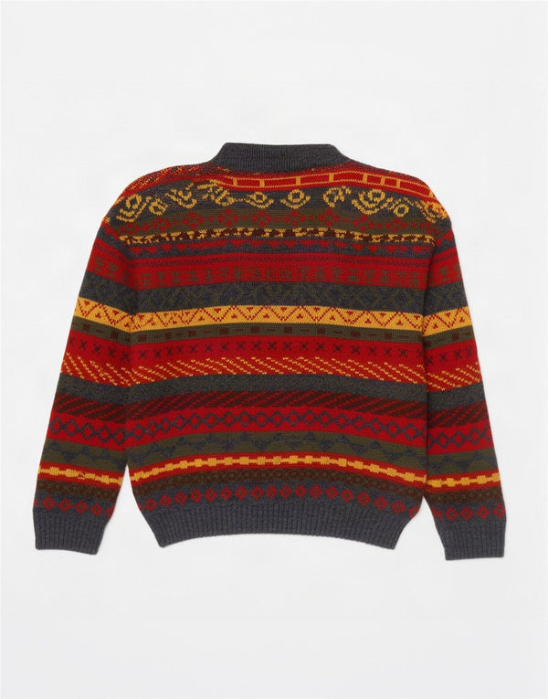 Pulover Vintage pentru bărbați cu gât roșu, mijlociu, multicolor, Fair Isle