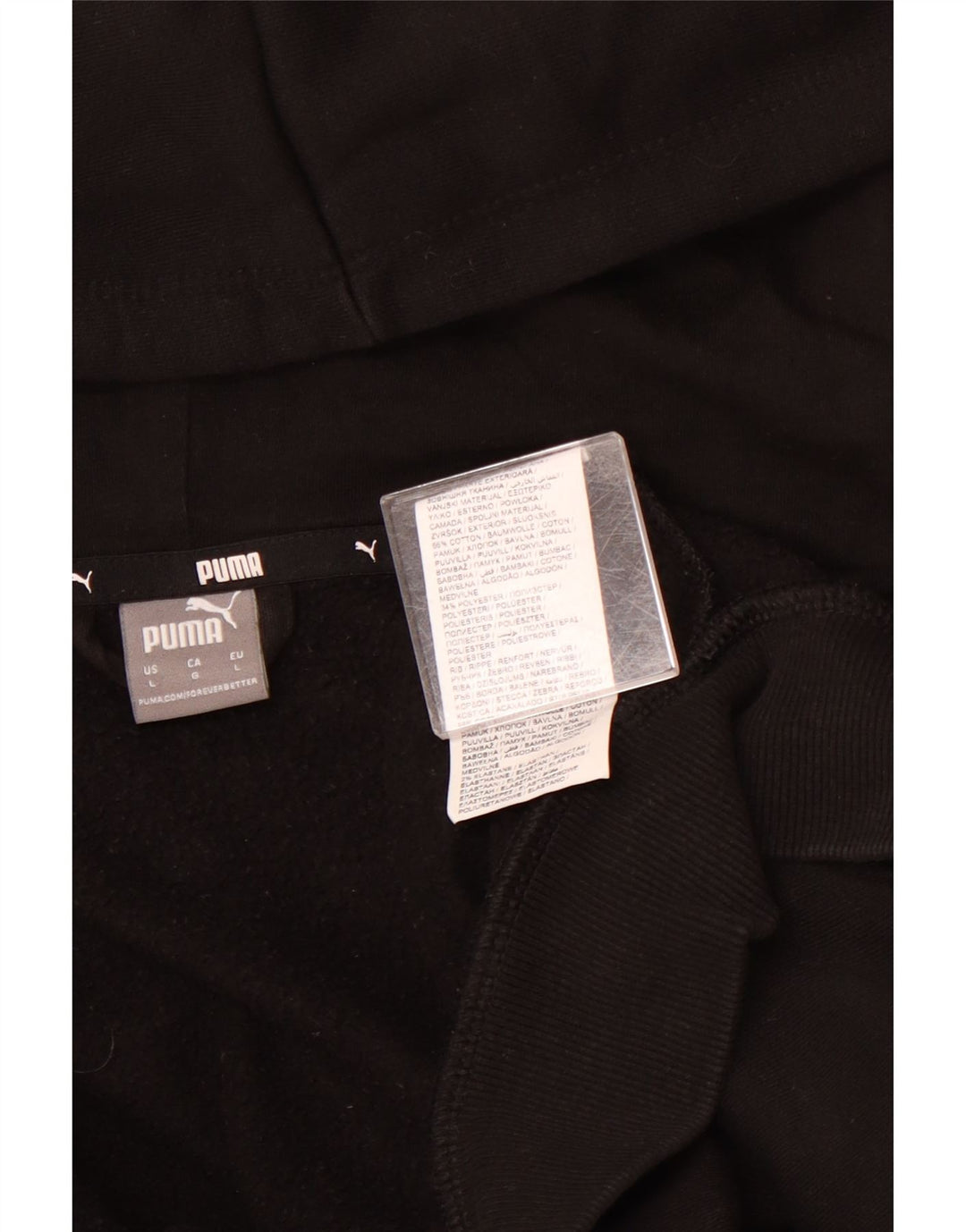 Pulover PUMA cu capota cu fermoar grafic pentru femei UK 16, mare, negru, bumbac