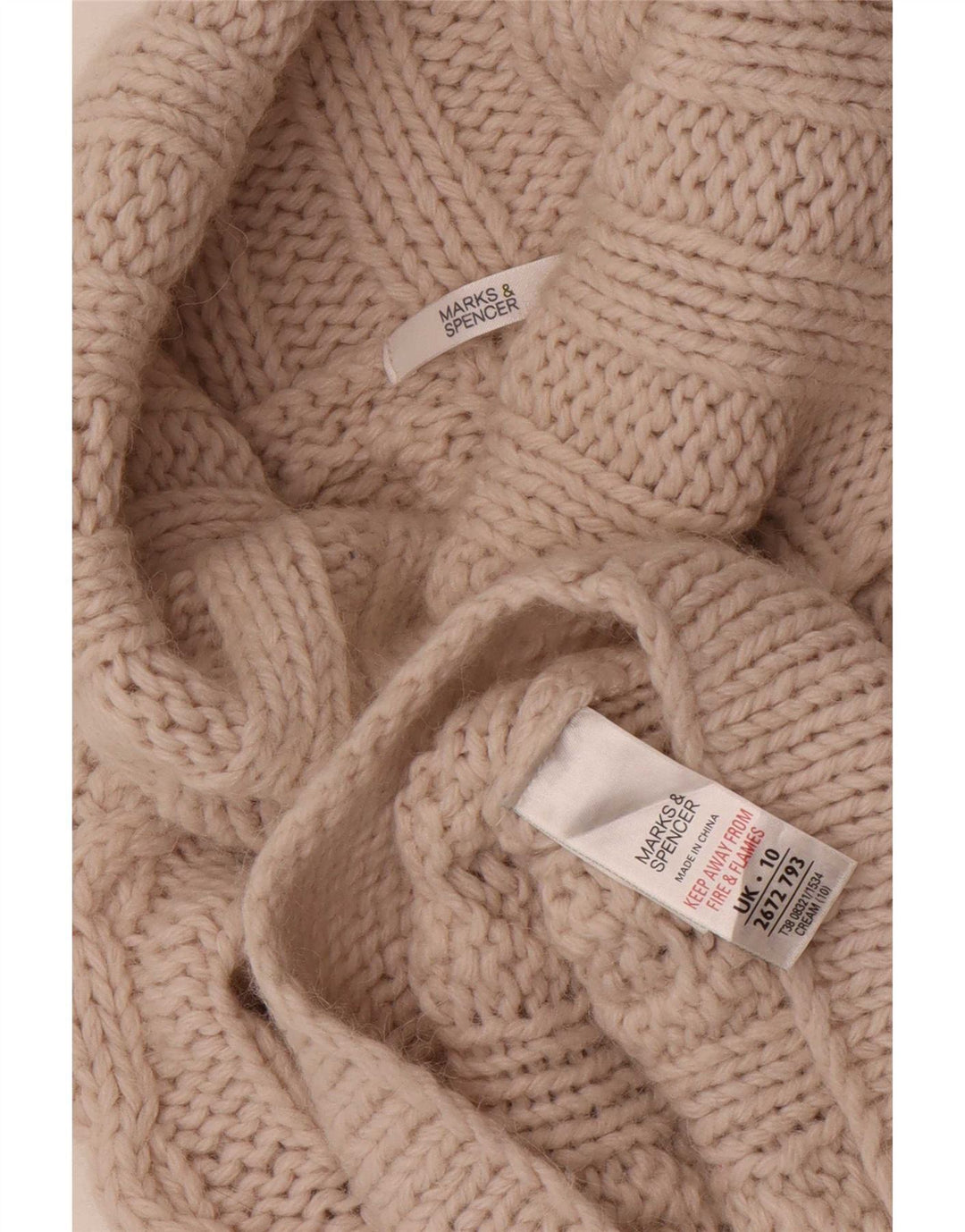 Pulover pentru femei Marks & Spencer cu gât rulat, UK 10 Mic Bej Acrilic