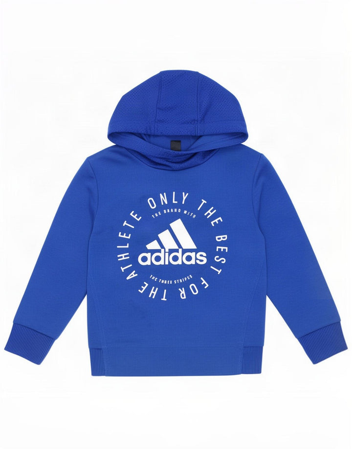Pulover cu glugă cu grafic Adidas pentru băieți 5-6 ani, poliester albastru