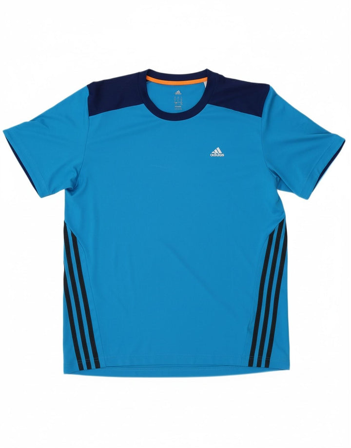 ADIDAS Mens T-Shirt Top Large Blue Colourblock Polyester