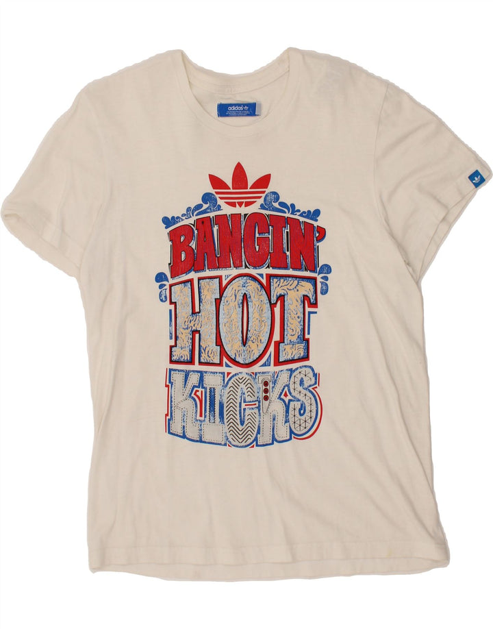 ADIDAS Mens Graphic T-Shirt Top Medium White Cotton Vintage Adidas and Second-Hand Adidas from Messina Hembry 