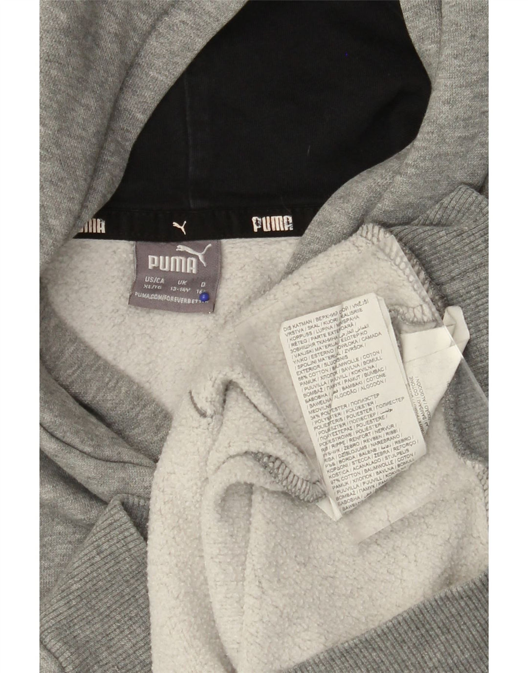 Pulover cu glugă cu grafic PUMA pentru băieți 13-14 ani, bumbac gri