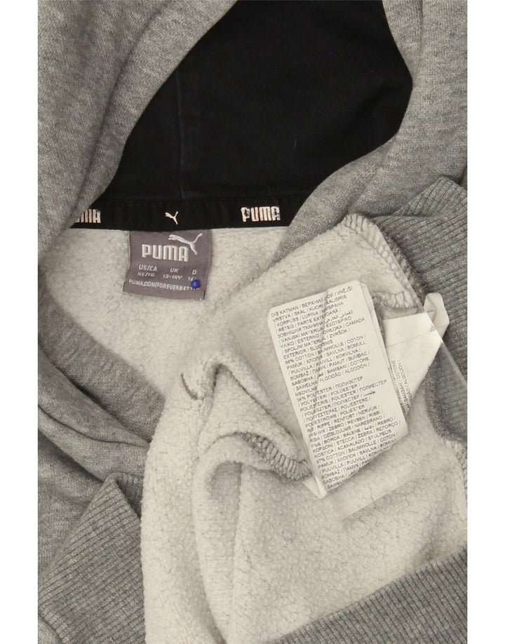 Pulover cu glugă cu grafic PUMA pentru băieți 13-14 ani, bumbac gri