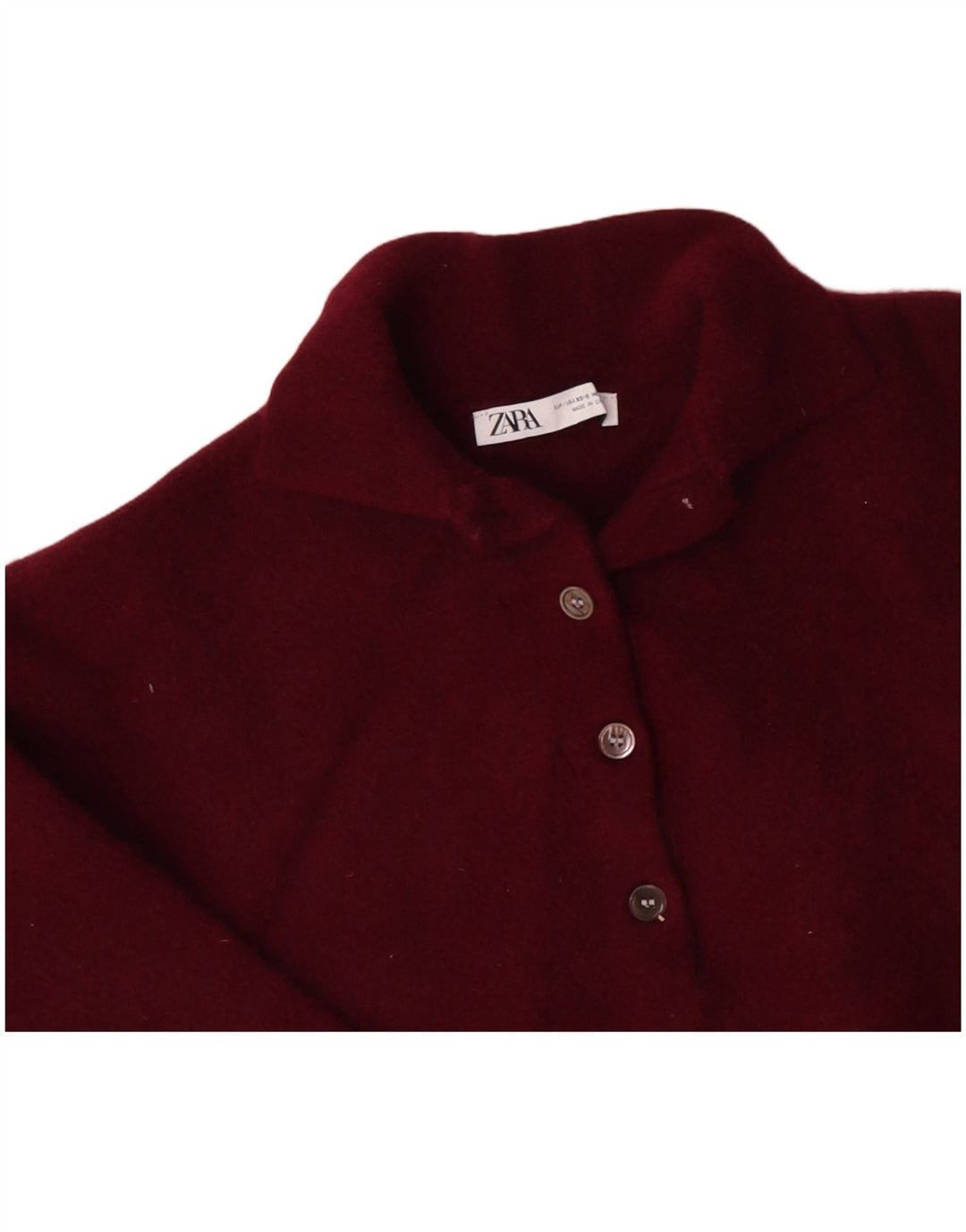 Pulover de damă ZARA, crop supradimensionat, cu decolteu polo, UK 6 XS Lână burgundă