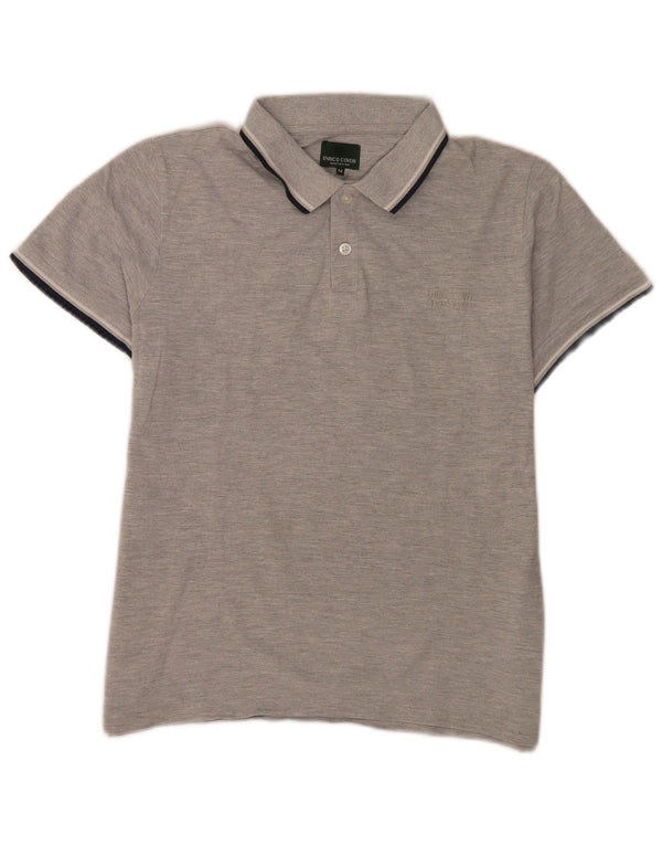 Enrico Coveri Mens Polo Shirt Medium Grey Striped Cotton