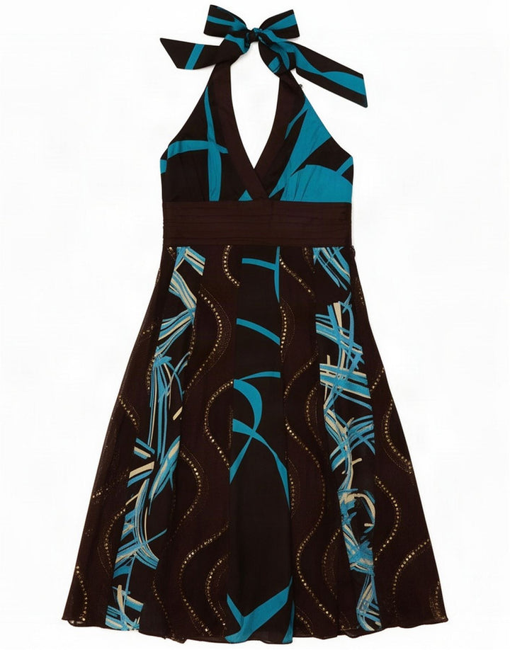 Monsoon, rochie pentru femei cu model abstract, mătase UK 12, maro mediu, mătase