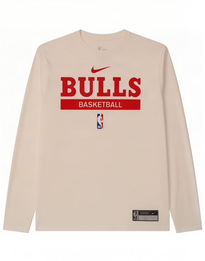 Tricou Nike Chicago Bulls Graphic Top cu mânecă lungă, mare, alb, din poliester