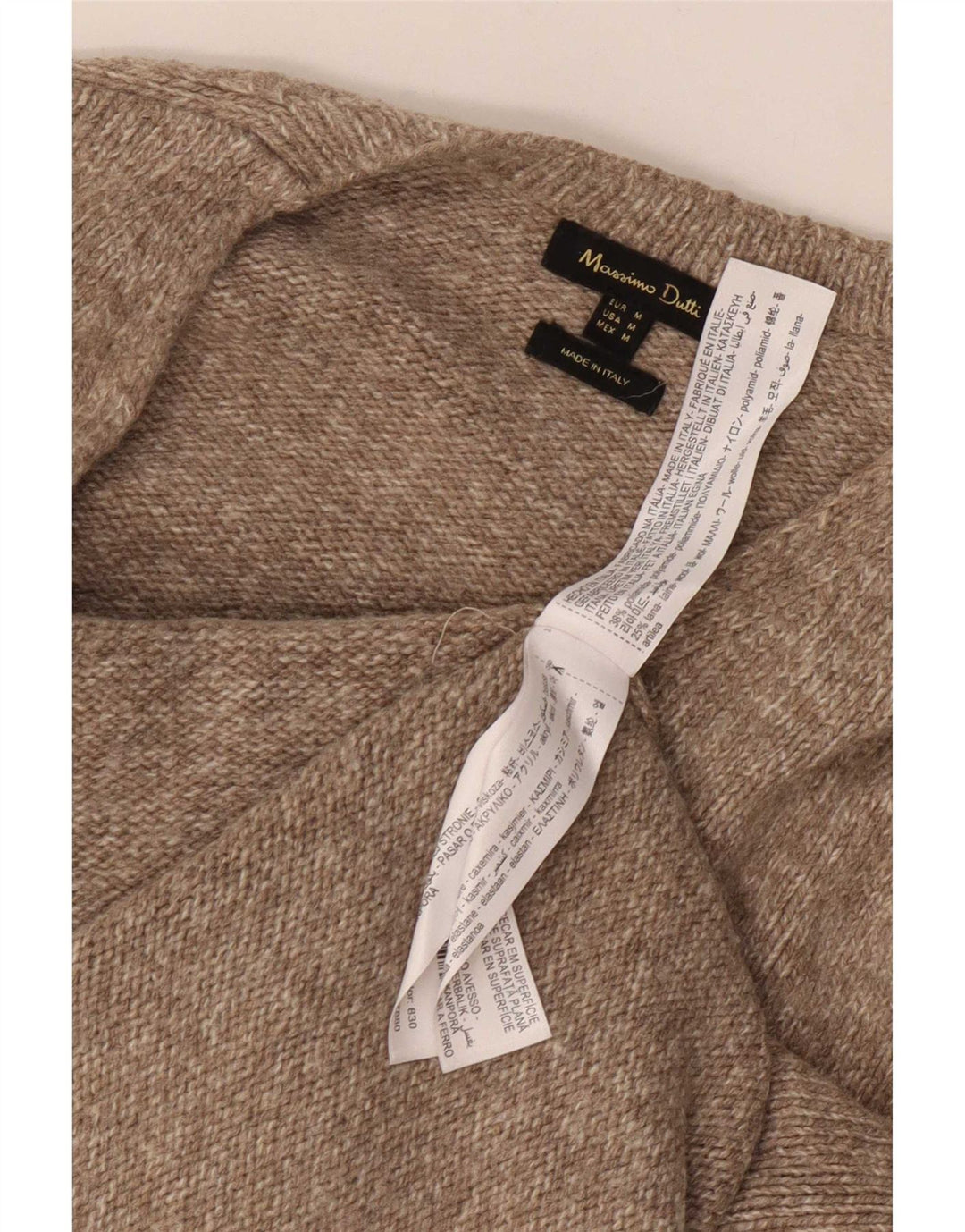 Massimo Dutti Pulover cu decolteu în V pentru bărbați, poliamidă, bej mediu