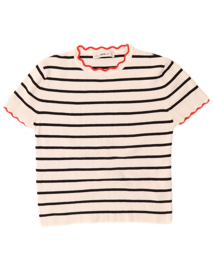 Pulover cu decolteu scurt pentru femei Zara UK 10, cu dungi albe mici