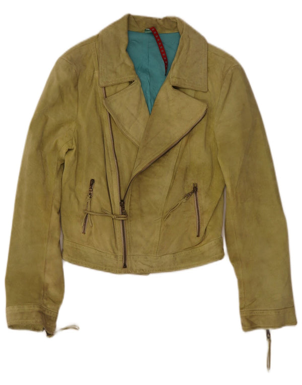 Jachetă de motociclist din piele intoartă pentru femei vintage IT 40 Mic din piele verde