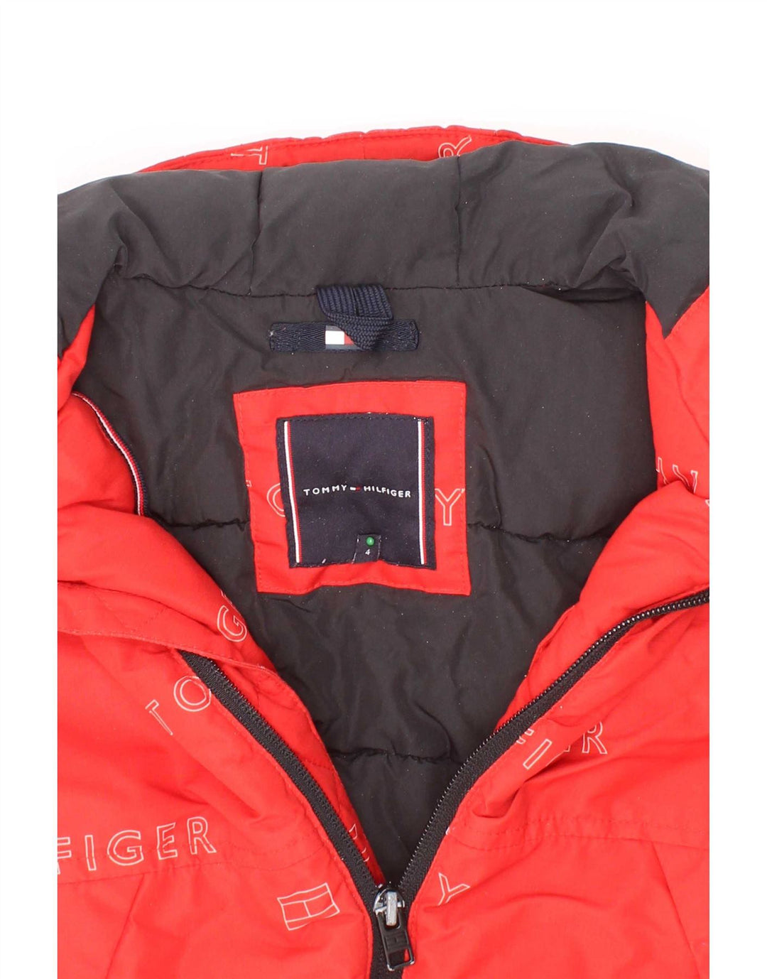 Jachetă căptușită cu glugă grafică Tommy Hilfiger pentru băieți 3-4 ani poliester roșu