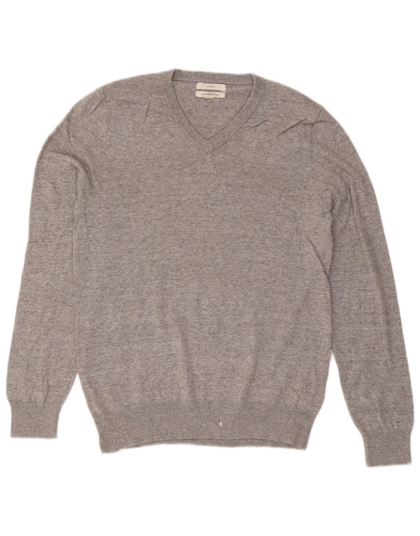 Pulover cu decolteu în V pentru bărbați Marks & Spencer, bumbac cu pete mici, gri