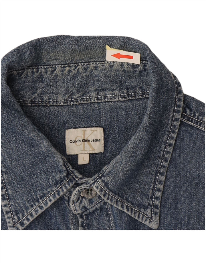 Cămașă de blugi pentru bărbați Calvin Klein, bumbac albastru mare