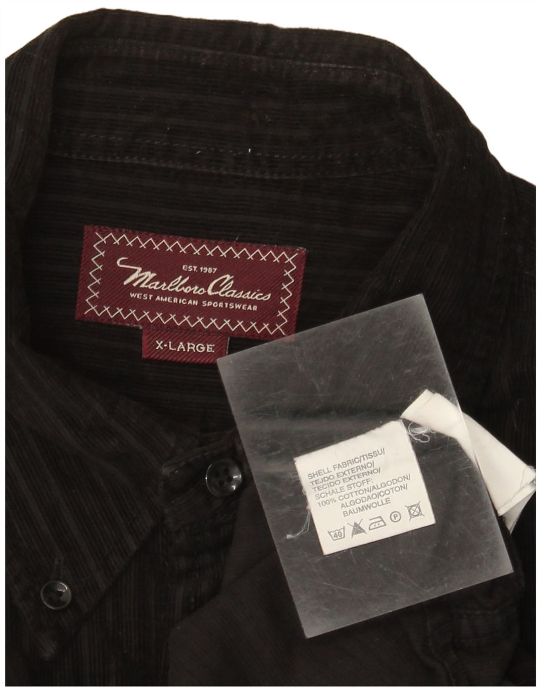 Cămașă Marlboro Classics pentru bărbați din velur XL, bumbac negru