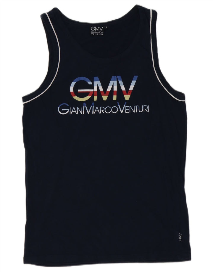 Gianmarco Venturi Mens Graphic Vest Vest Top Mediu Bleumarin Bumbac