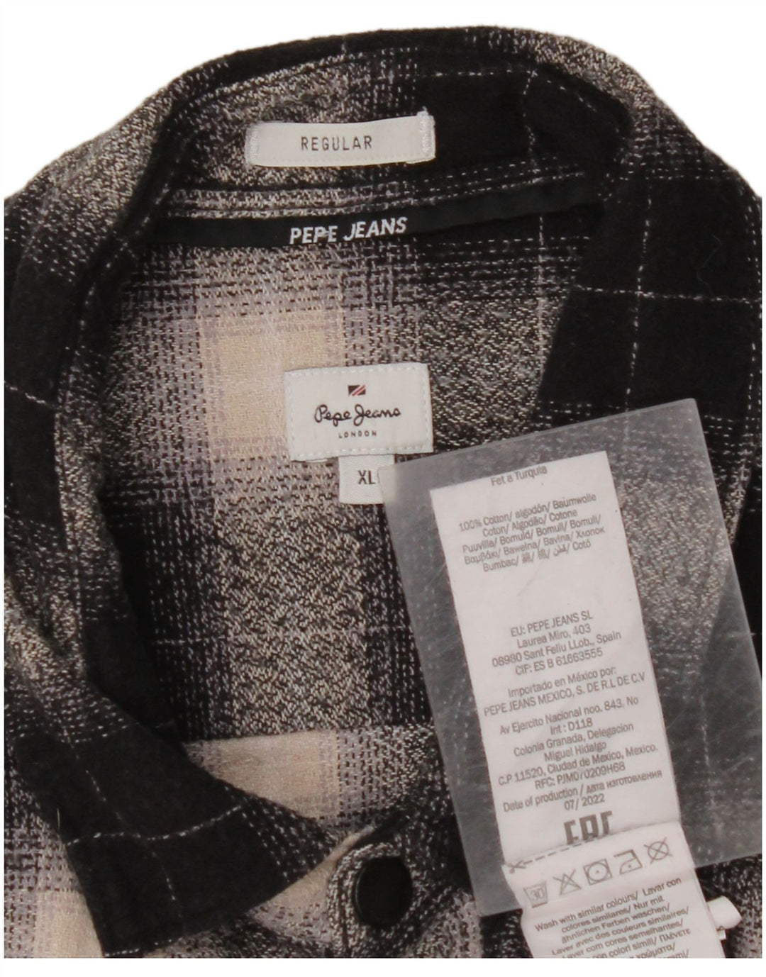 Cămașă de flanel pentru bărbați PEPE JEANS, XL, bumbac cu carouri negru