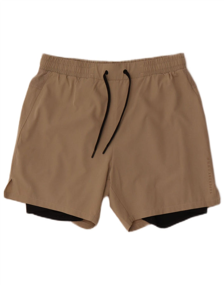 Pantaloni scurti sport pentru bărbați Superdry, bej mediu, poliester color bloc