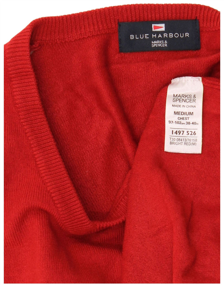 Pulover Marks & Spencer pentru bărbați, Blue Harbour, cu decolteu în V, roșu mediu acrilic