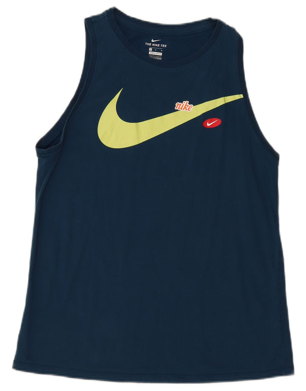Top cu vestă grafică Nike Dri Fit pentru femei UK 12, bumbac mediu albastru bleumarin