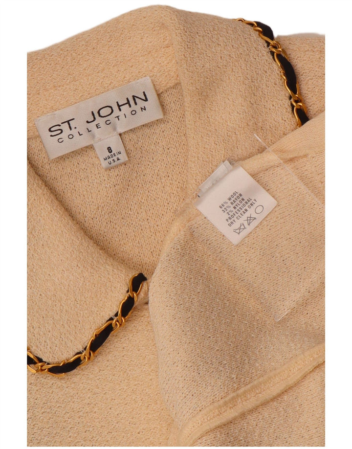 VINTAGE Pulover cardigan cu mâneci 3/4 pentru femei US 8 mediu din lână albă