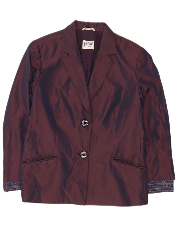 GIANFRANCO FERRE Jachetă pentru femei cu 2 nasturi, UK 16, mare, violet, florală